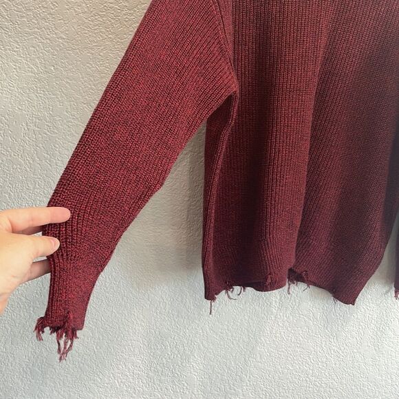 Pistola Eva Distressed Cotton Crew Neck Pullover Sweater in Cherry Black Marl - Picture 3 of 8